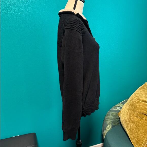 Field & Stream Black 100% Cotton Sherpa Collar Half Zip Sweater Women's Medium - Picture 3 of 9